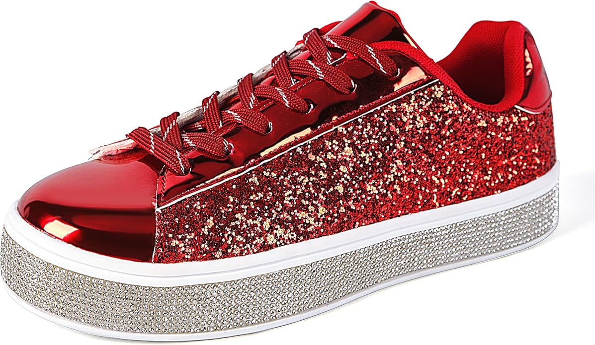 A sparkly red tennis shoe.