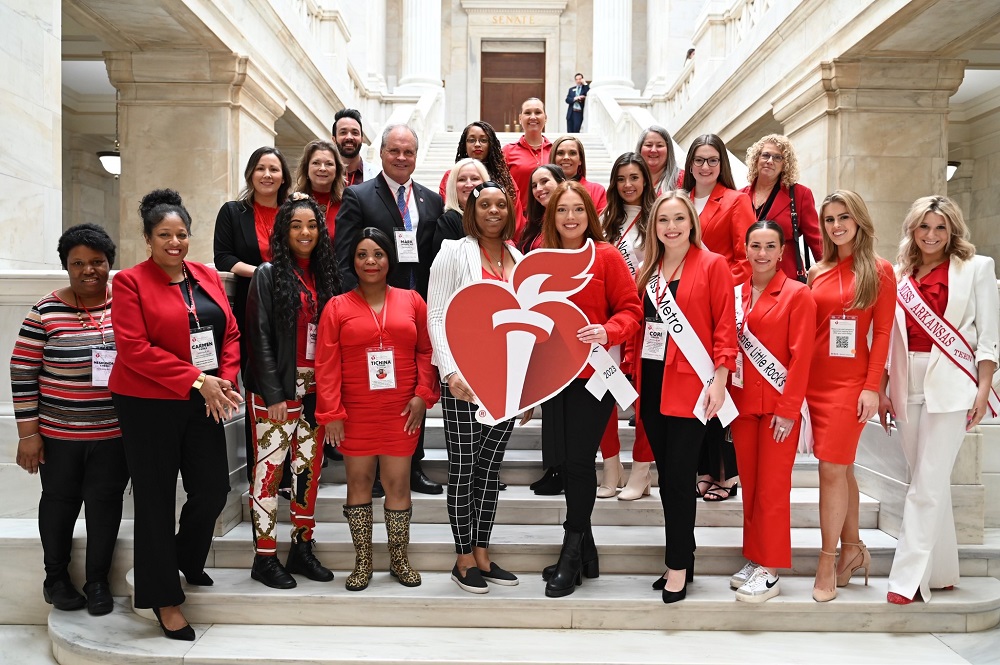 Group of volunteers wearing red at the Arkansas 2023 state lobby day.